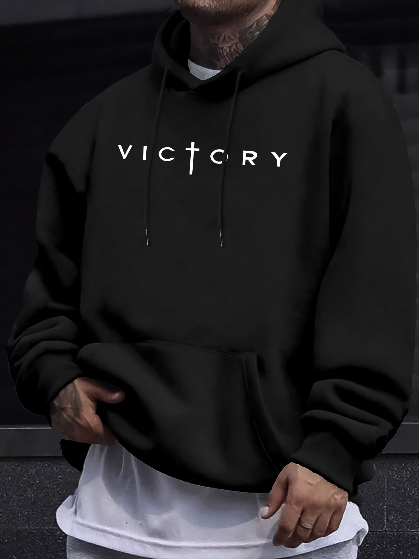 Crossfit Victory - Herfst/winter heren sweatshirt met Christelijk kruisprint,